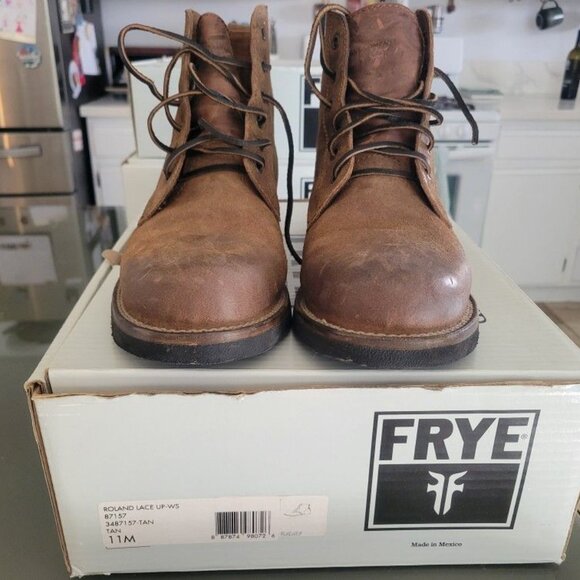 Frye Roland Lace Up Premium Leather Suede Boots Mens Size 11 New, worn around th - Picture 2 of 3